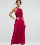 Little Mistress Tall Lace Applique Top Maxi Dress - Red