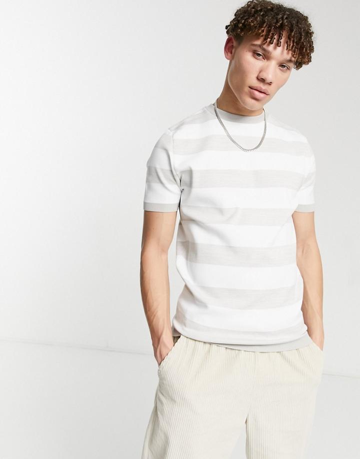 River Island Striped T-shirt In Stone-neutral