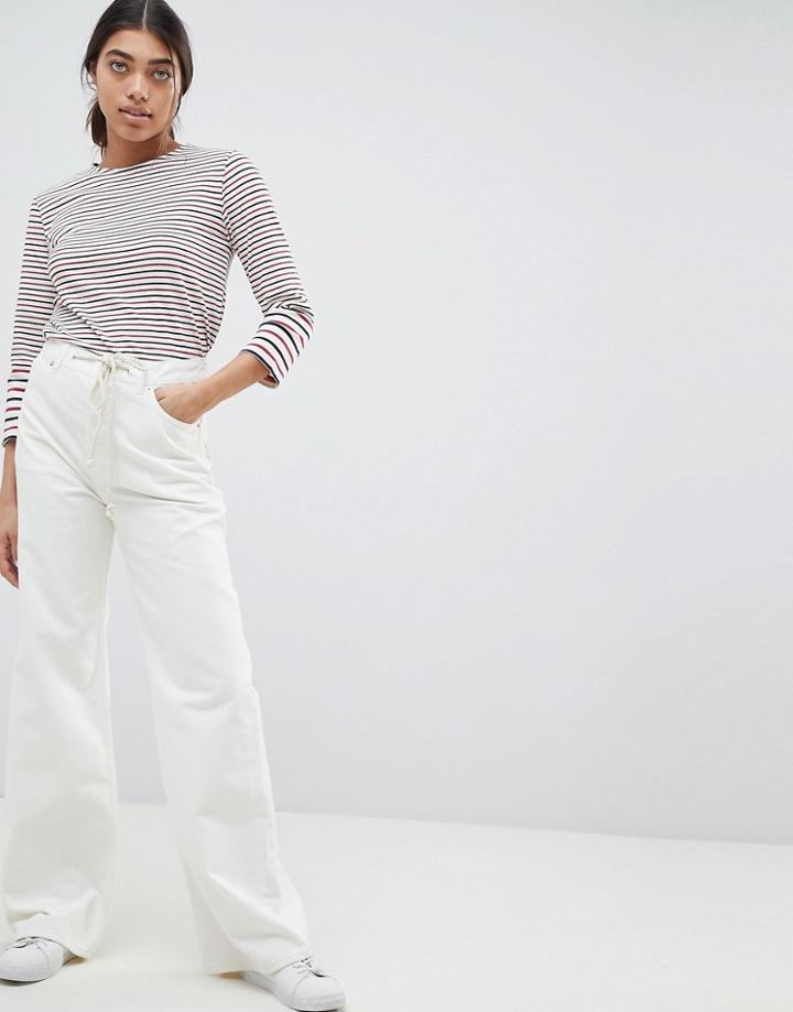 Asos Design Skater Jeans In Aged White With Rope Belt - White