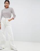 Asos Design Skater Jeans In Aged White With Rope Belt - White