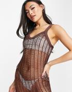 Asos Design Maxi Dress In Beach Open Ladder Stitch In Brown