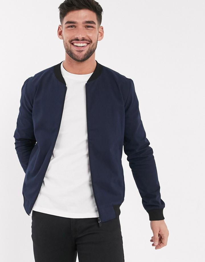 New Look Lightweight Cotton Bomber Jacket In Navy