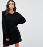 Asos Tall Knitted Dress With Crew Neck In Fluffy Yarn - Black