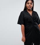 Lasula Plus Knot Front Shirt Dress - Yellow