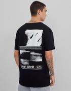 Bershka T-shirt With Utopia Back Print In Black