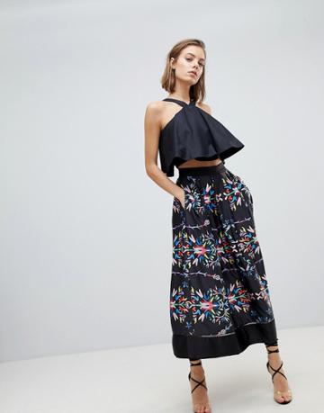 Sabina Musayev Abstract Floral Midi Skirt - Black