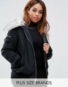 New Look Plus Faux Fur Collar Jacket - Black