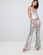 Club L Embellished Wide Leg Pants Two-piece In Silver - Silver