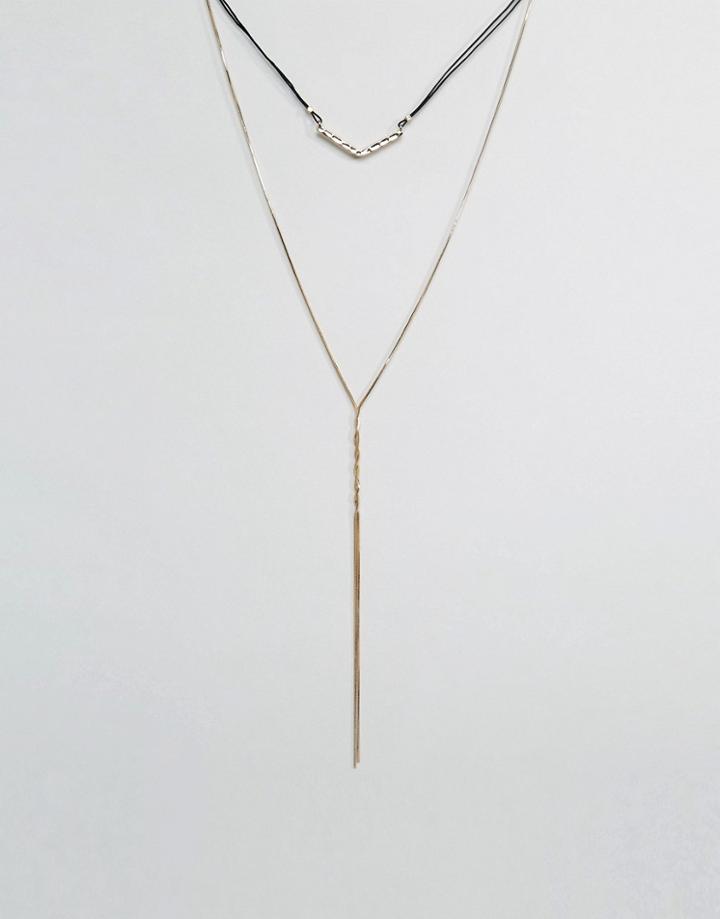 Nylon Longline Double Layered Necklace - Gold
