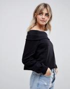Asos Design Off Shoulder Sweatshirt With Foldover In Black