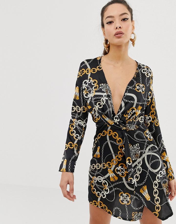 Club L Scarf Print Wrap Front Dress - Multi