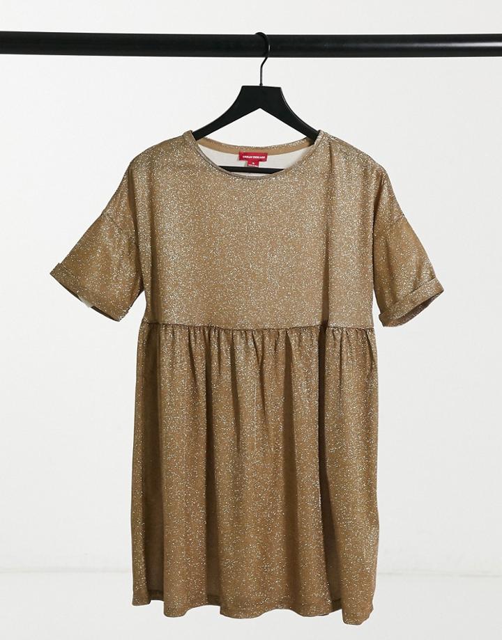 Urban Threads Smock Dress In Gold-black