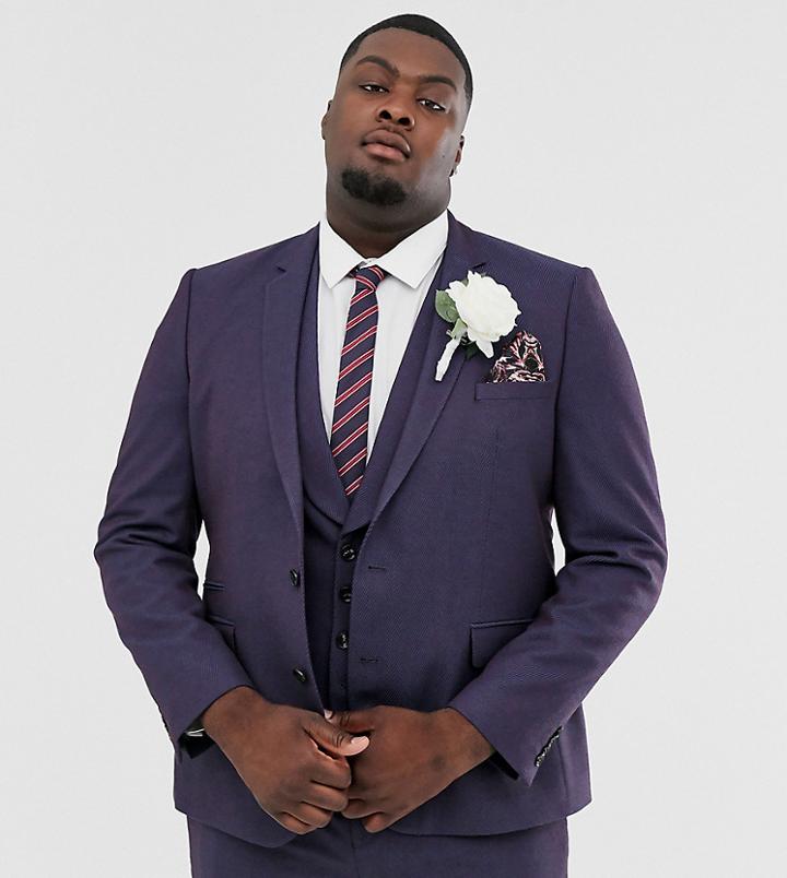 Asos Design Plus Wedding Skinny Suit Jacket In Berry Twill