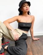 Minga London Square Neck Cami Crop Top With Diamante Straps With Baddie Graphic-black