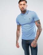 Fred Perry Slim Pique Polo Shirt Twin Tipped In Blue - Blue