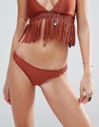 Asos Macrame Fringed Side Bikini Bottom - Brown