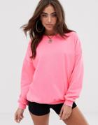 Asos Design Oversized Sweatshirt In Neon Pink - Orange
