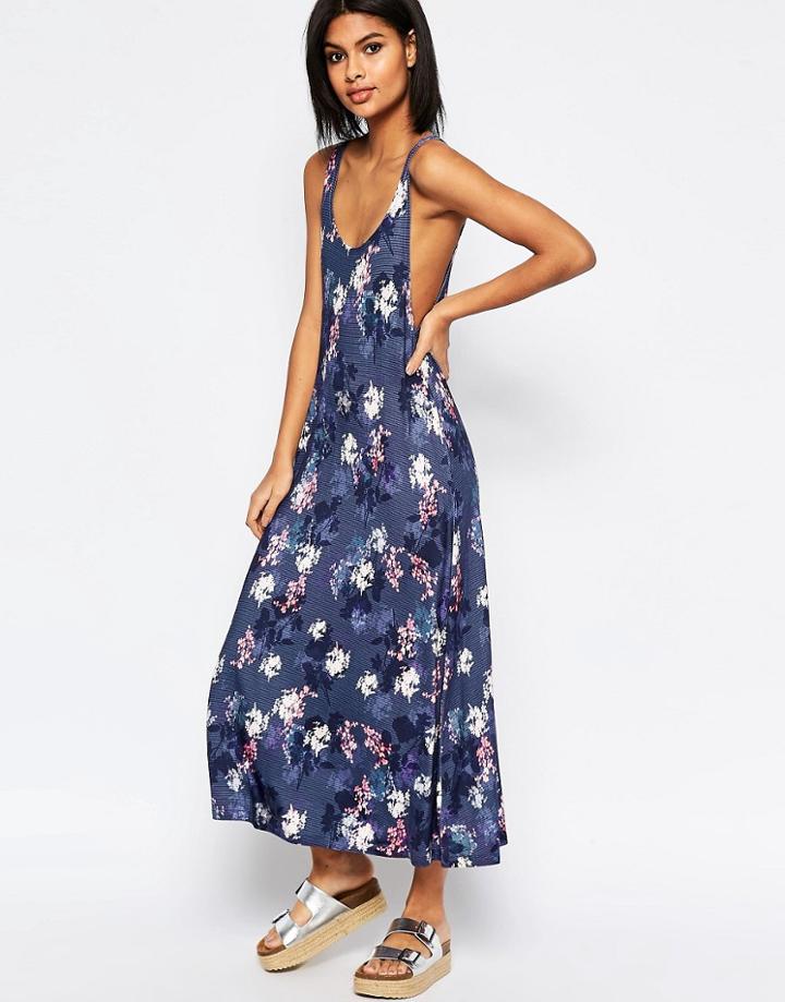 Asos Maxi Swing Dress In Floral Print - Multi