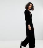 Reclaimed Vintage Inspired Wide Leg Jumpsuit In Velvet - Black
