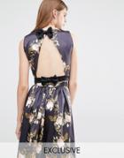 True Violet Open Back Top With Bow - Black Multi Floral