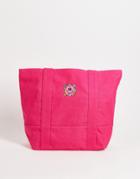 Asos Design Heavyweight Organic Cotton Oversized Tote Bag With Smile Embroidery In Bright Pink