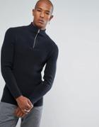 Selected Homme 1/4 Zip Knitted Sweater In 100% Cotton - Navy