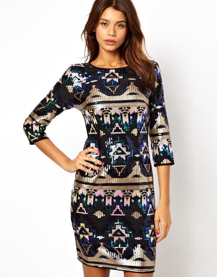Tfnc Bodycon Mini Dress Geo-tribal Sequin