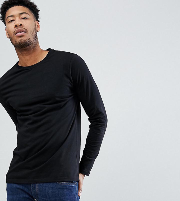 Asos Design Tall Long Sleeve T-shirt With Crew Neck In Black - Black