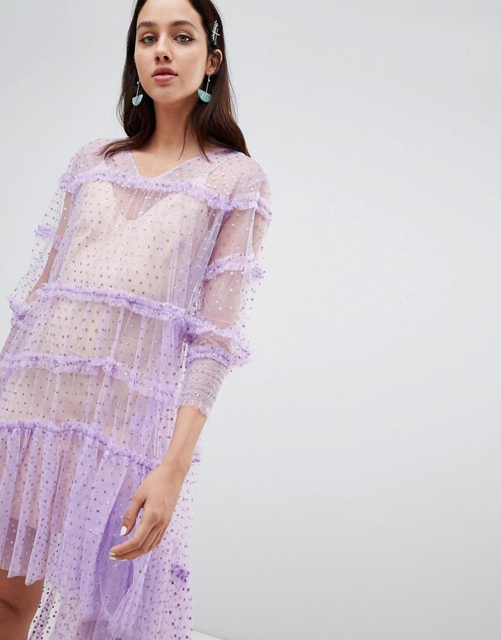 To Be Adored Israela Ruffle Mesh Dress - Pink