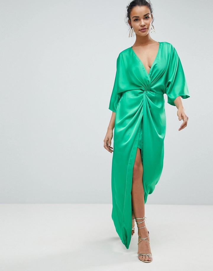 Asos Kimono Twist Front Maxi Dress - Green