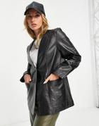 Muubaa Collarless Oversized Leather Blazer In Black