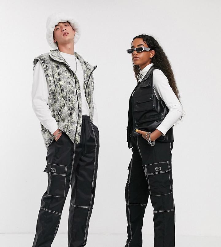 Collusion Unisex Nylon Pants With Contrast Stitch-black