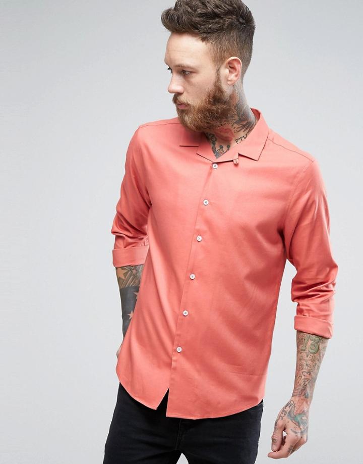 Asos Regular Fit Viscose Shirt With Revere Collar - Pink
