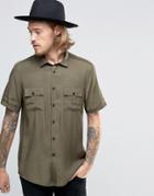 Asos Military Shirt In Khaki Viscose In Regular Fit - Khaki