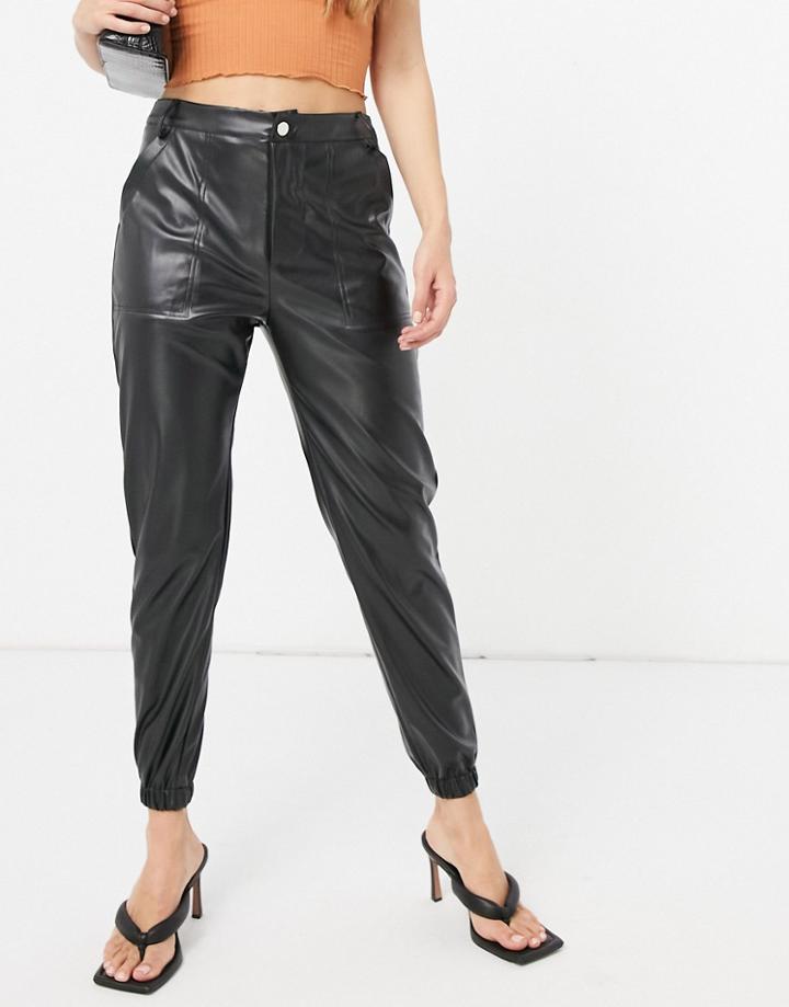 In The Style X Billie Faiers Pu Jeans In Black