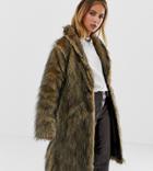 Reclaimed Vintage Inspired Fluffy Faux Fur Coat - Brown