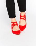 London Rebel Cross Strap Flat Shoes - Red Mf