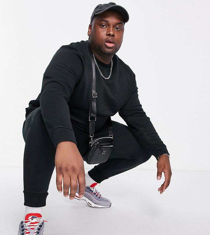 Threadbare Plus Crew Neck Sweatshirt & Sweatpants Tracksuit Set In Black
