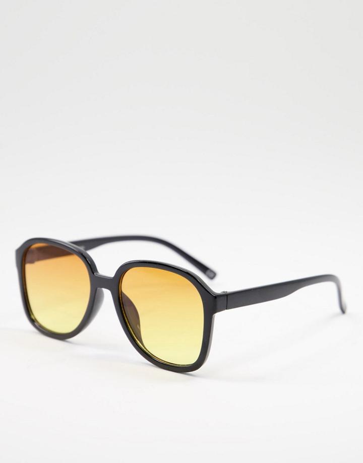 Asos Design Frame Round Sunglasses With Orange Lens - Orange