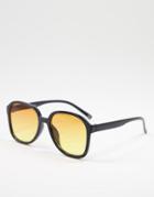 Asos Design Frame Round Sunglasses With Orange Lens - Orange