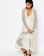 Moon River Long Knitted Cardigan With Raw Trim - Cream