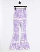 Sixth June High Waist Flared Coordinating Pants In Lilac Tie Dye-purple