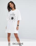 Milk It Vintage T-shirt Dress With Zodiac Print And Peplum Hem - White