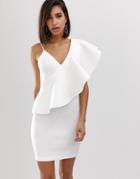 Lavish Alice Exaggerated One Shoulder Frill Scuba Mini Dress In White - White