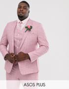 Asos Design Plus Wedding Skinny Suit Jacket In Rose Pink Cross Hatch - Pink