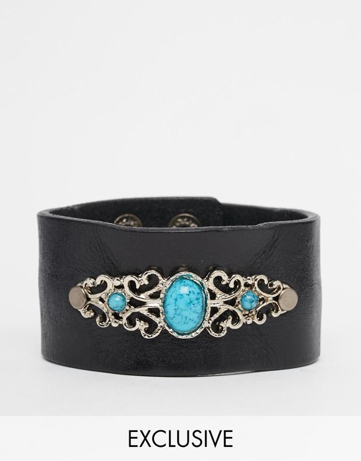 Reclaimed Vintage Stone Leathee Cuff Bracelet - Brown