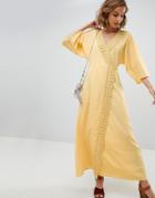 Asos Design Maxi Dress With Crochet Trim - Yellow