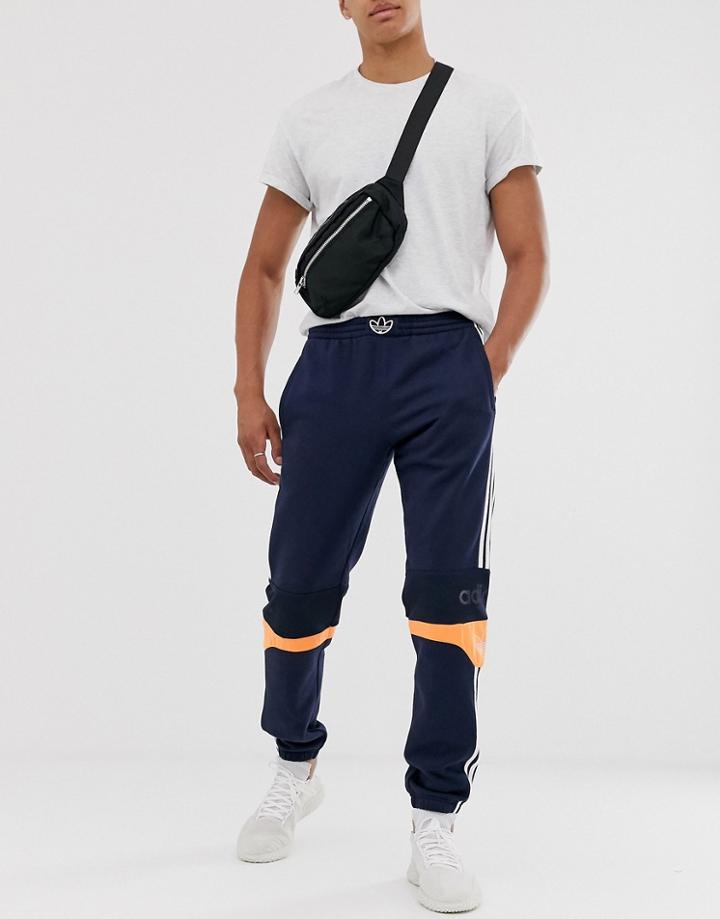 Adidas Originals Sweatpants With Band Details In Navy