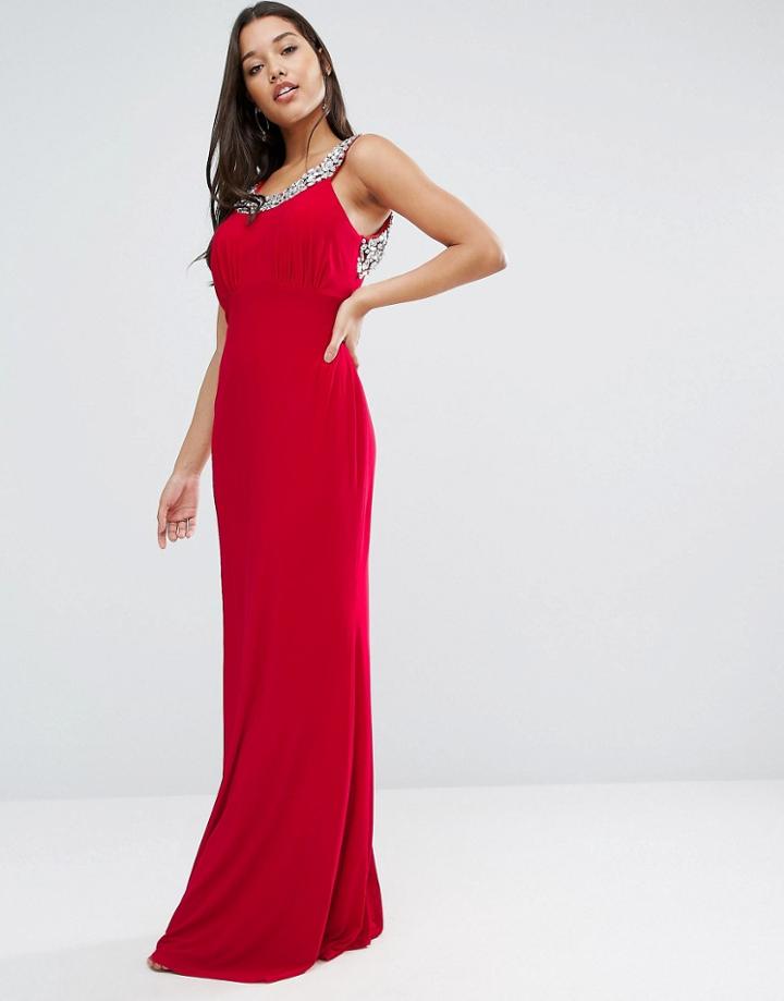 Forever Unique Edna Maxi Dress With Embellished Neckline - Red