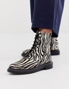 Asos Design Aniseed Premium Suede Lace Up Ankle Boots In Zebra-multi